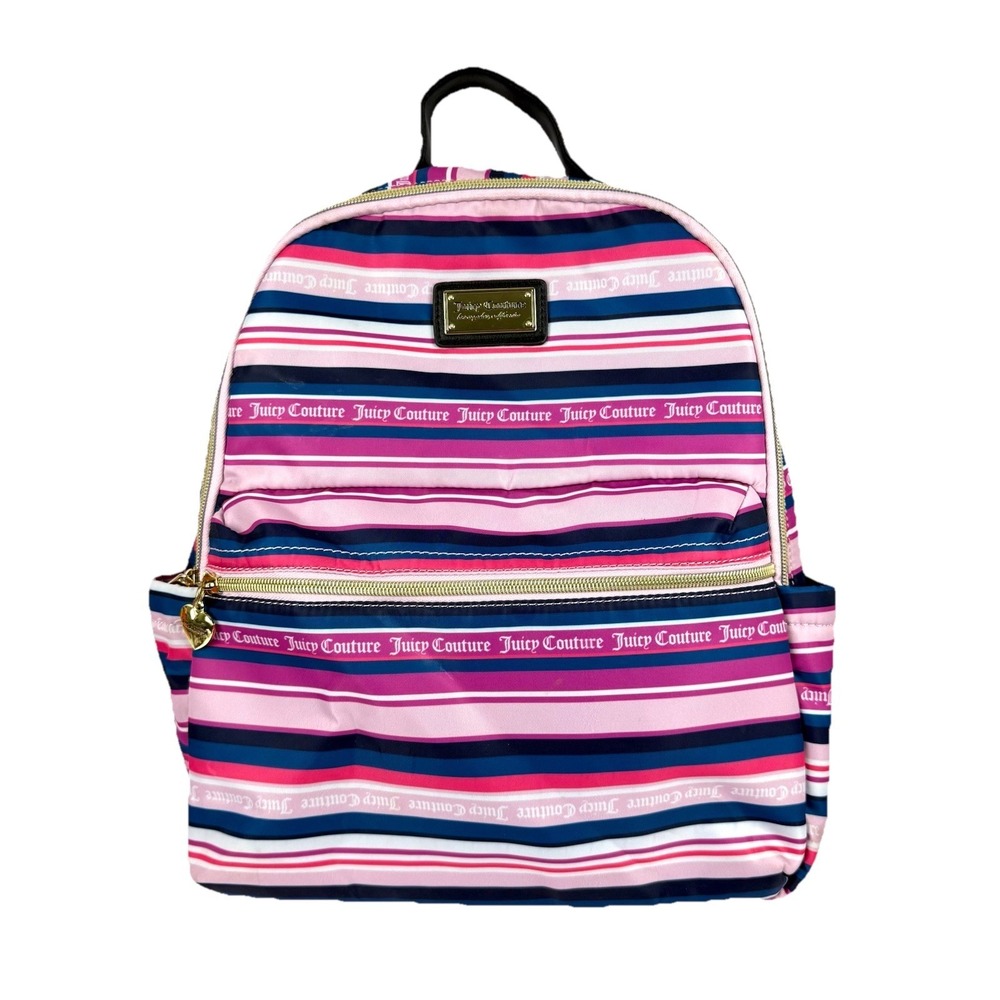 Juicy Couture Wild‎ Heart Striped Squad Backpack Nylon Medium Handbag New